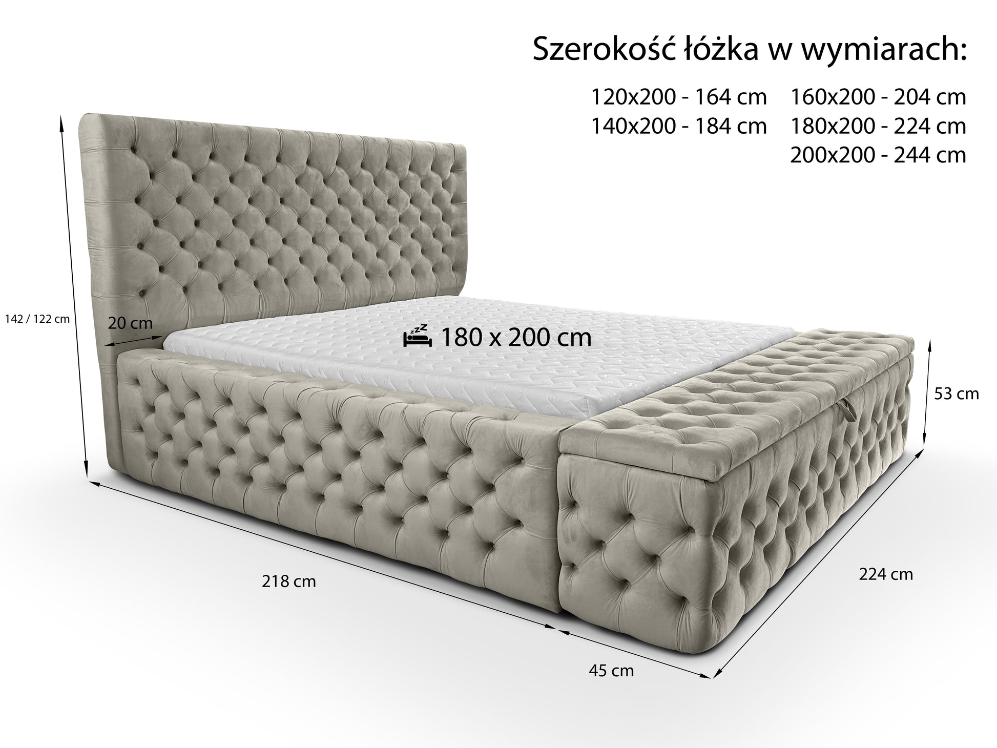Rysunek techniczny łóżka Castello 3 Box – wymiary i specyfikacja