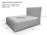Rysunek techniczny łóżka Luna Lux – wymiary i specyfikacja