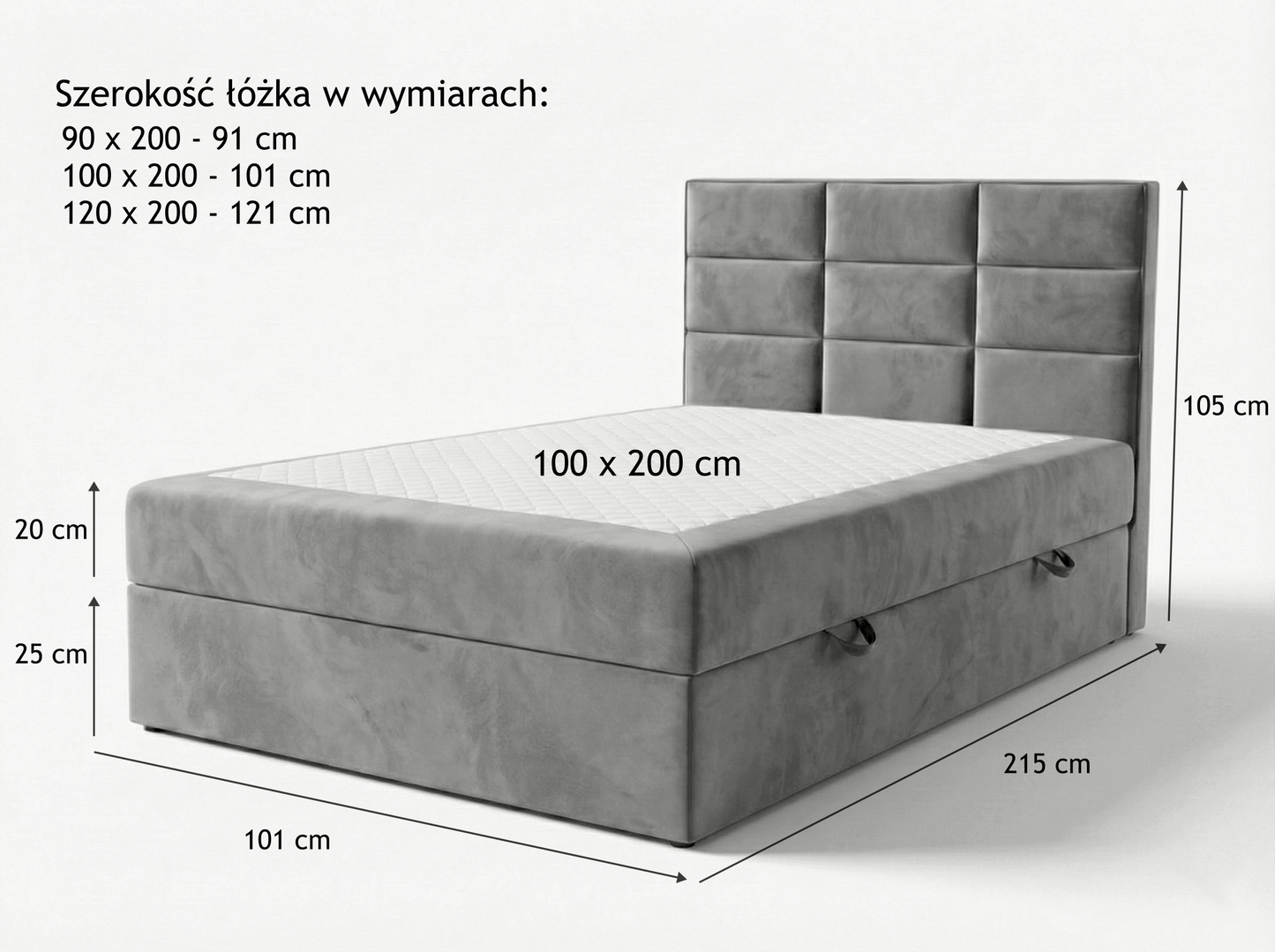 Rysunek techniczny łóżka Palo Slim – wymiary i specyfikacja
