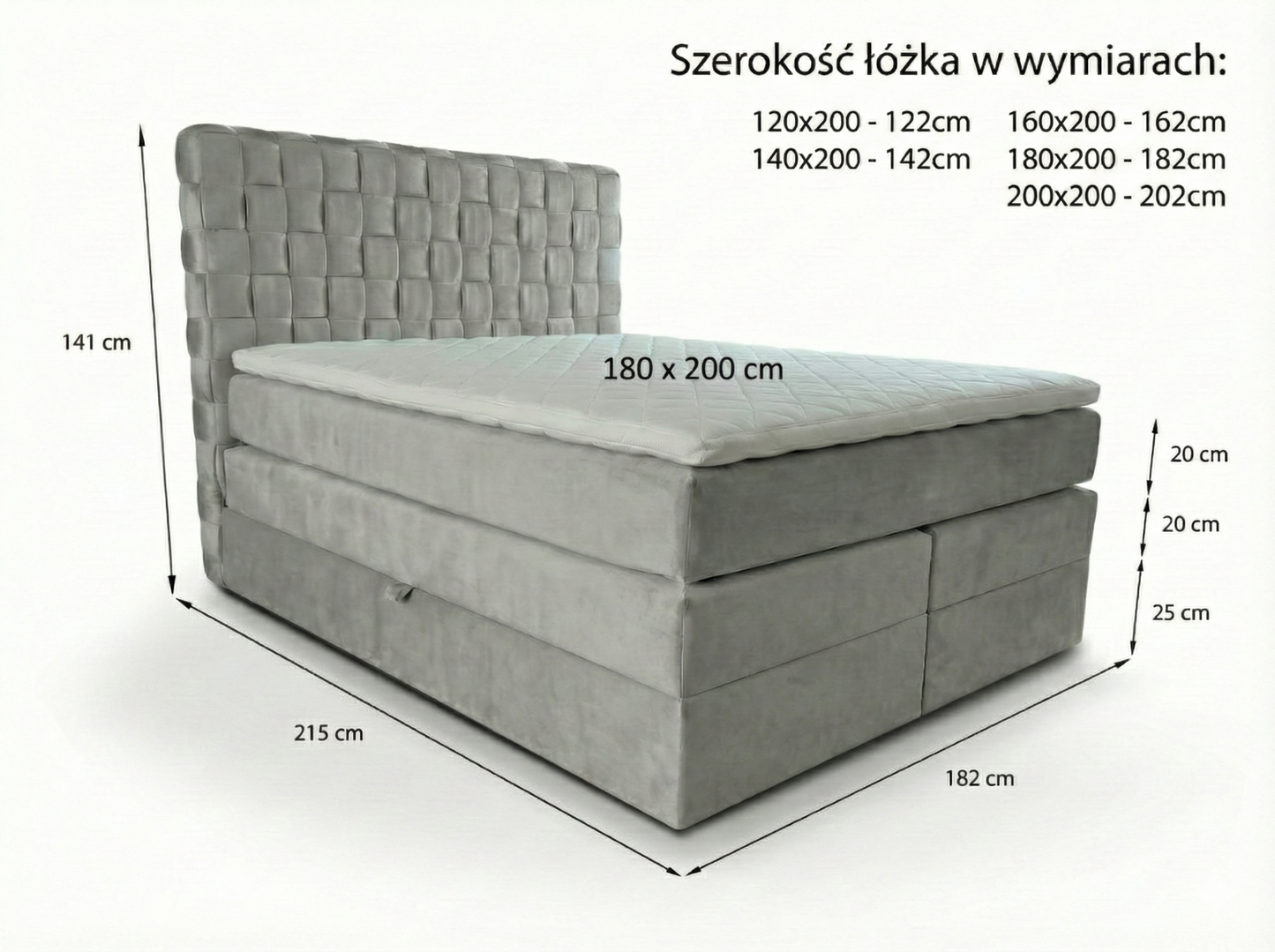 Rysunek techniczny łóżka Porto Duo – wymiary i specyfikacja
