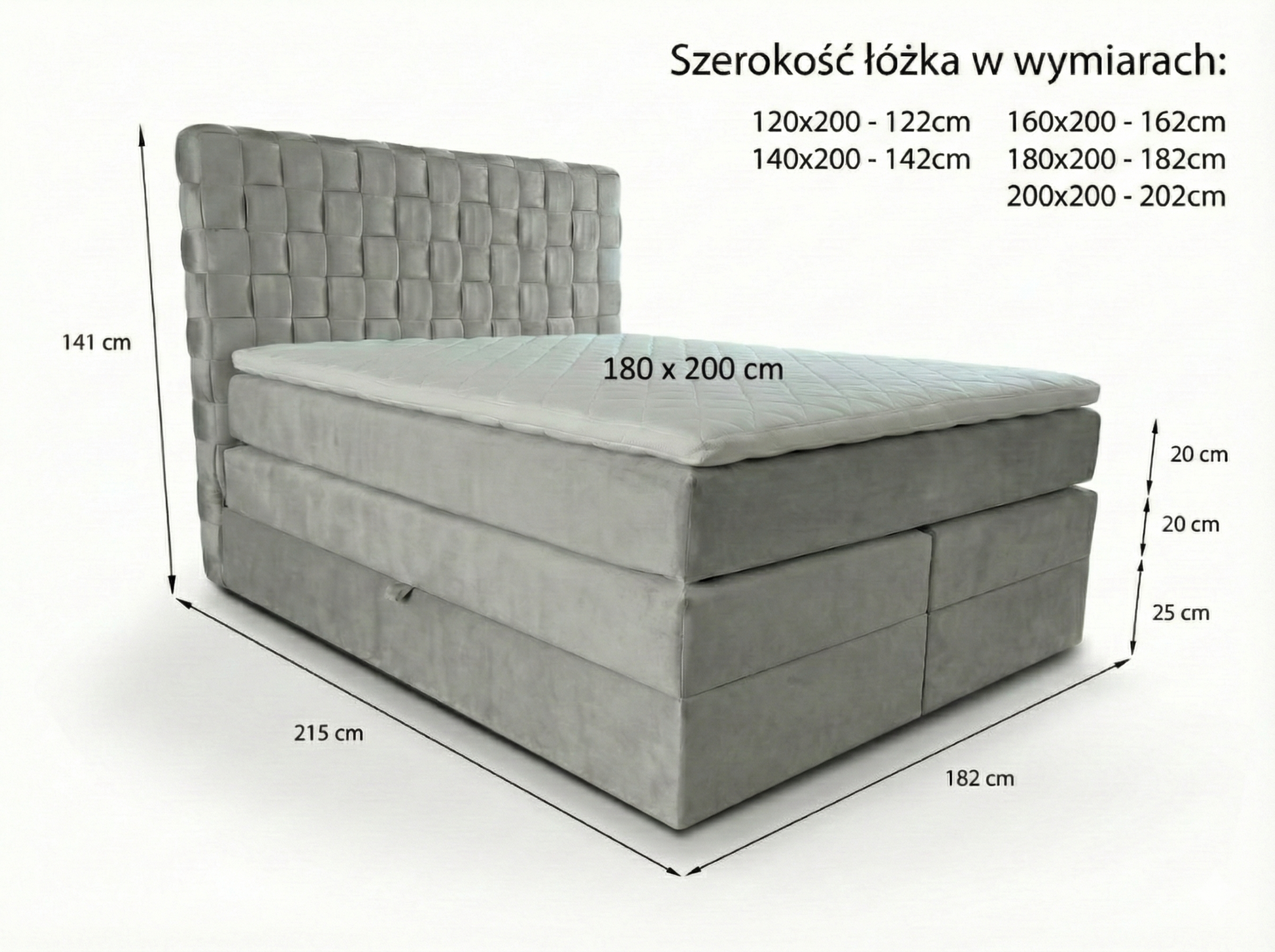 Rysunek techniczny łóżka Porto Duo – wymiary i specyfikacja
