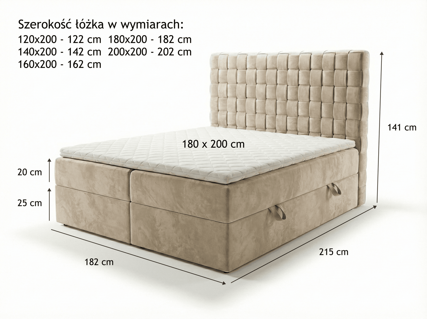 Rysunek techniczny łóżka Porto – wymiary i specyfikacja
