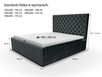Rysunek techniczny łóżka Roma Lux – wymiary i specyfikacja
