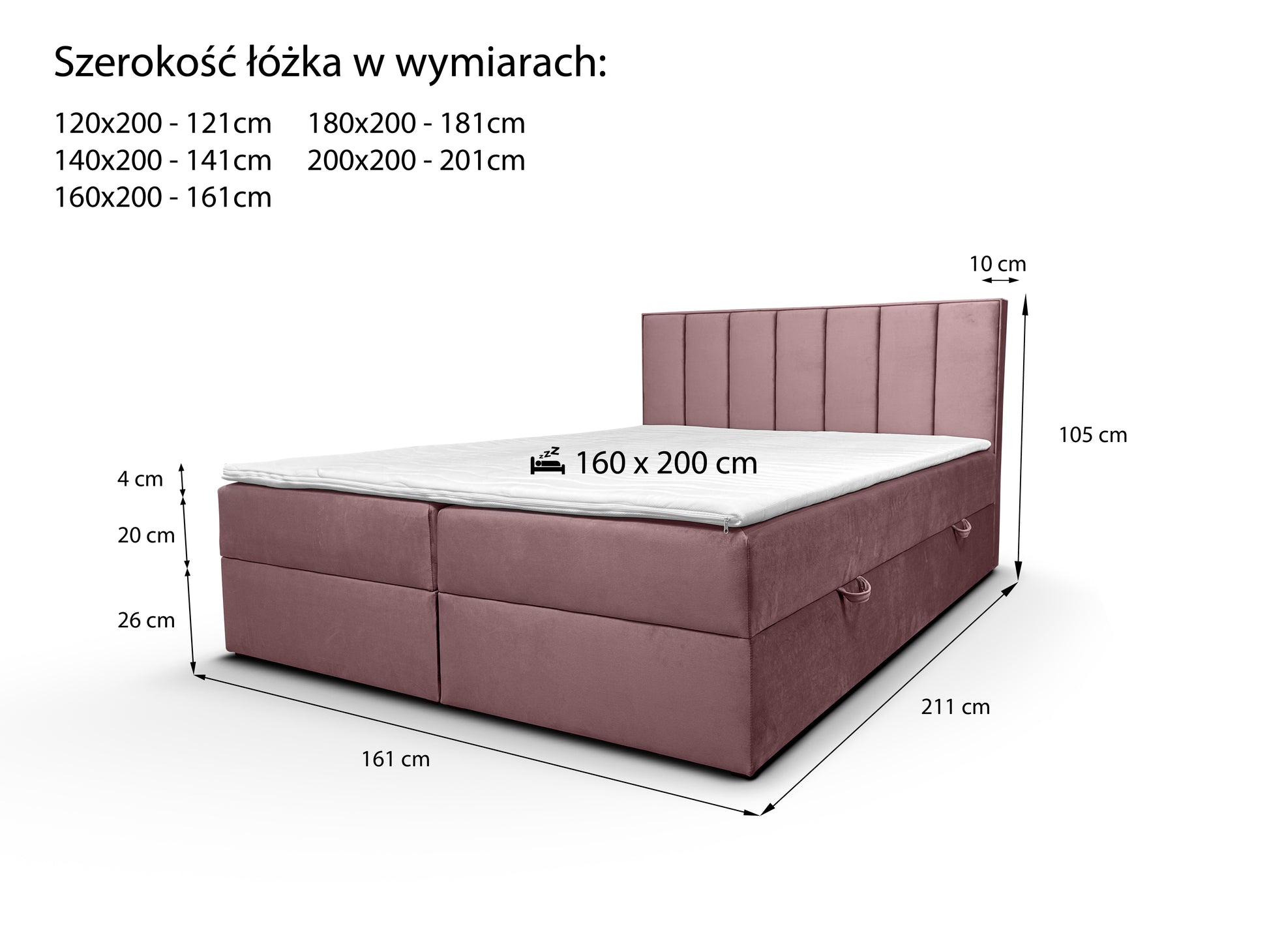Rysunek techniczny łóżka Trend 2 – wymiary i specyfikacja
