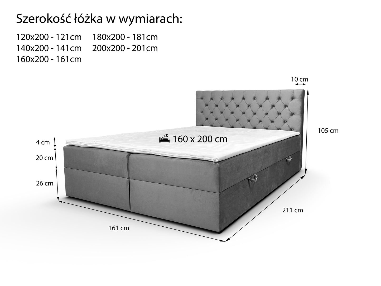 Rysunek techniczny łóżka Trend 3 – wymiary i specyfikacja
