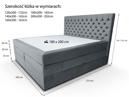 Łóżko kontynentalne Capri Duo – schemat wymiarów i specyfikacja