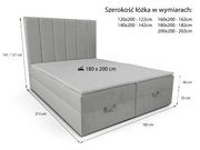 Łóżko kontynentalne Dora – schemat wymiarów i specyfikacja