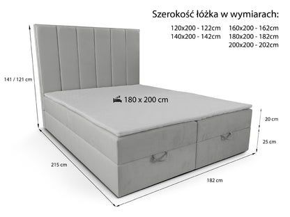 Łóżko kontynentalne Dora – schemat wymiarów i specyfikacja