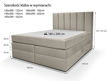 Łóżko kontynentalne Luna Duo – schemat wymiarów i specyfikacja