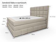 Łóżko kontynentalne Milo Duo – schemat wymiarów i specyfikacja