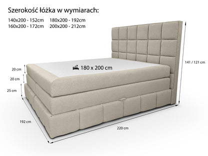 Łóżko kontynentalne Milo Duo – schemat wymiarów i specyfikacja